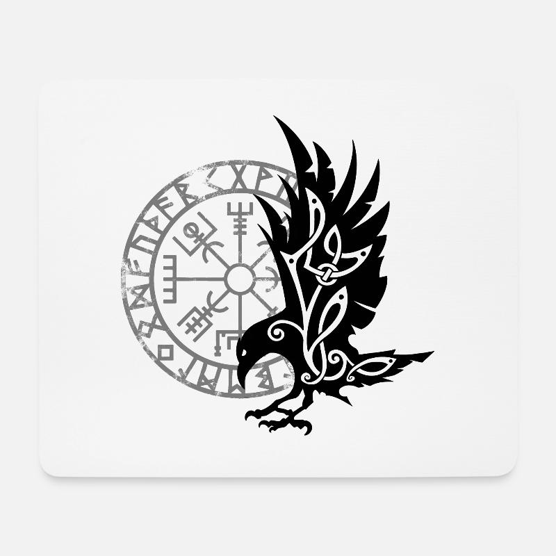 Nordischer Rabe vegvisir Wikinger-Symbol - Mousepad (Querformat) - Weiß