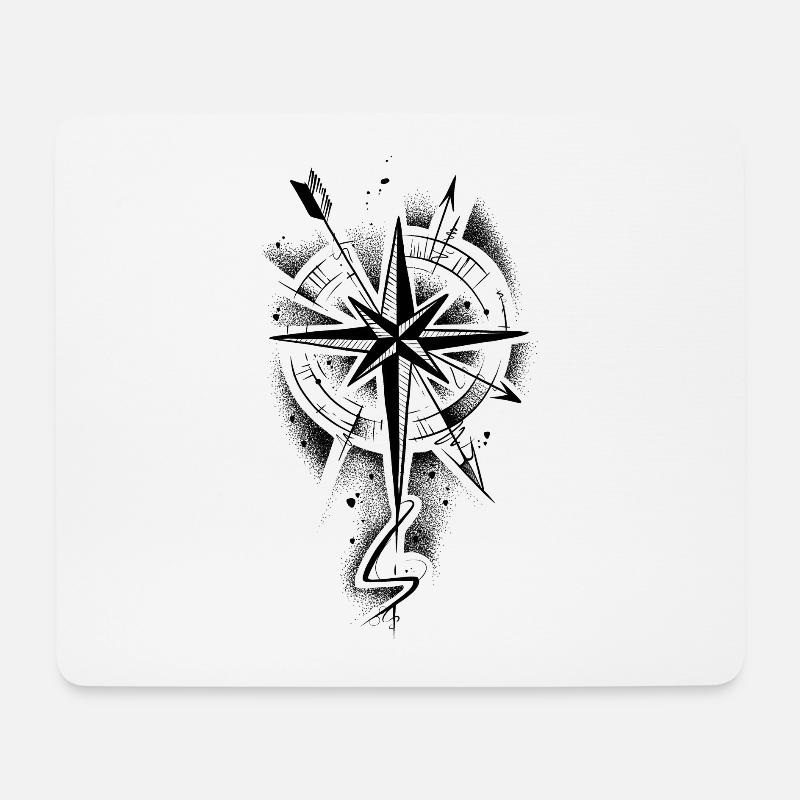 Rose des vents dotwork sketch tattoo style - Tapis de souris (format paysage) - blanc