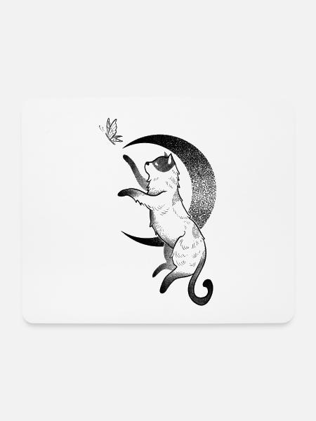 Katzenjäger in Dotwork - Mousepad (Querformat) - Weiß