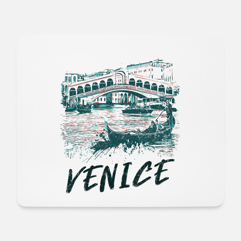 Venedigs Rialtobrücke, Canal Grande und Gondeln - Mousepad (Querformat) - Weiß