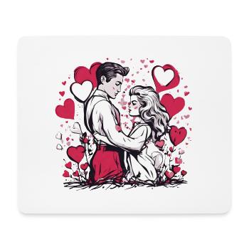 Eternal Embrace - Romantic Couple Red Love Hearts - Mouse Pad (horizontal) - white - Front