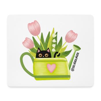 Spring Frühling Schwarze Katze mit Blumen - Mousepad (Querformat) - Weiß - Vorne