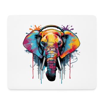 Elefant mit Kopfhörer Musik - Mousepad (Querformat) - Weiß - Vorne