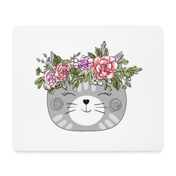 Flower Crown Cat Design - Chat avec couronne de fleurs - Tapis de souris (format paysage) - blanc - Devant