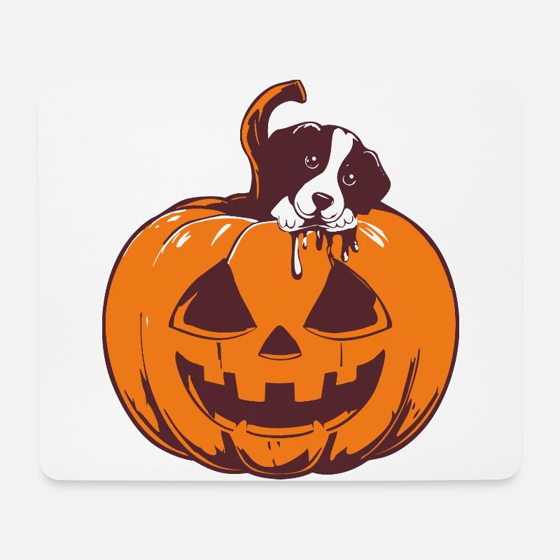 Halloween Hund mit Kürbis - Mousepad (Querformat) - Weiß