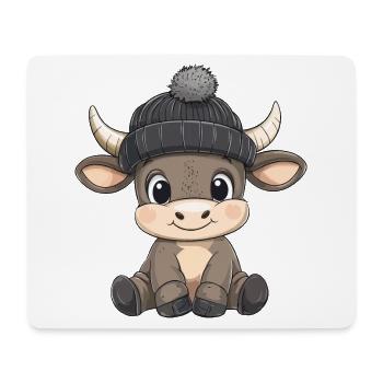 Taureau mignon mignon bébé enfants animal dessin animé - Tapis de souris (format paysage) - blanc - Devant