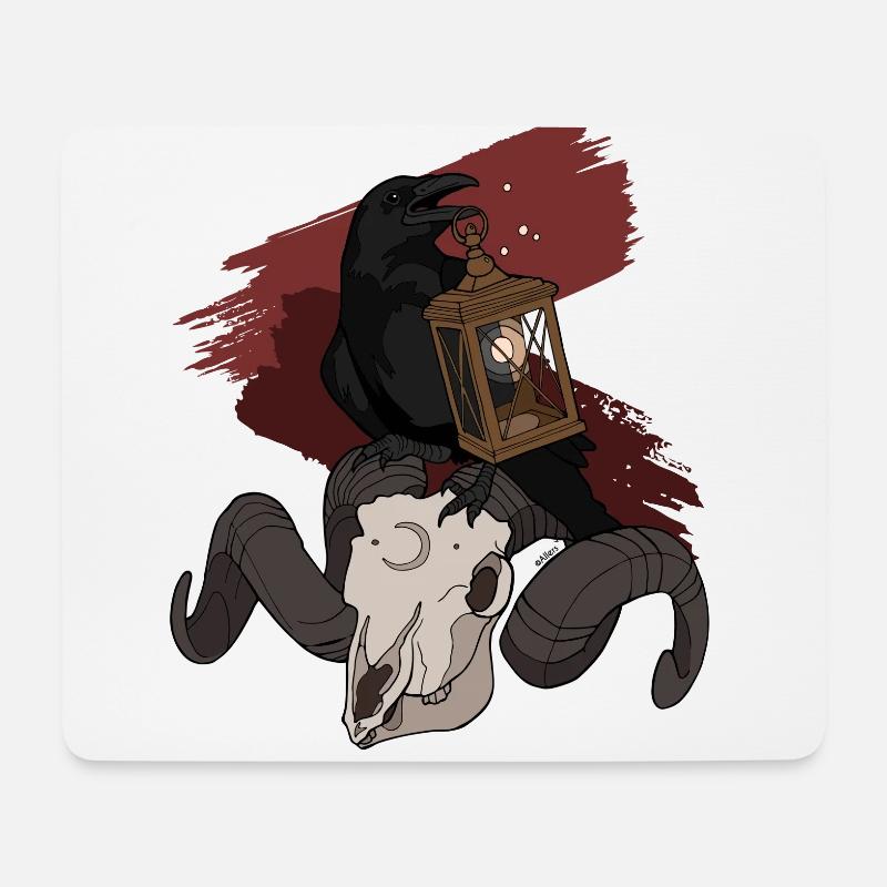 Rabe auf Schädel - Mousepad (Querformat) - Weiß