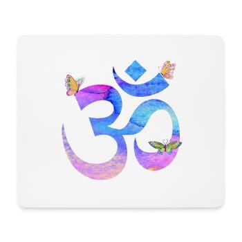Om aquarelle en bleu et rose avec des papillons - Tapis de souris (format paysage) - blanc - Devant