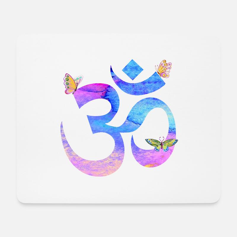 Om watercolor in blau und pink mit Schmetterlingen - Mousepad (Querformat) - Weiß