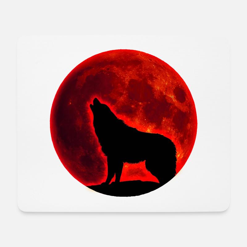 Loup pleine lune - Tapis de souris (format paysage) - blanc