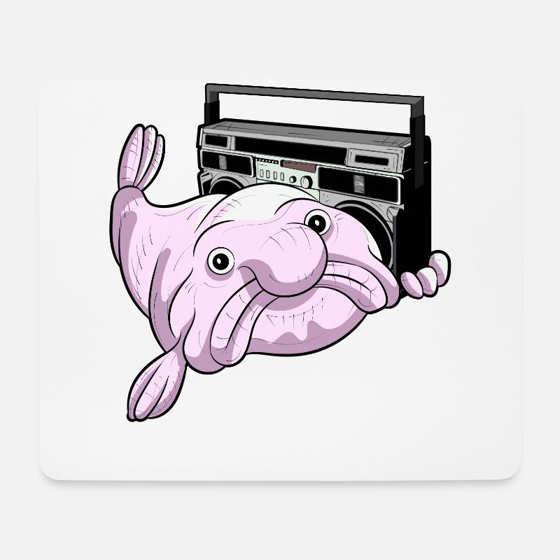 BLOBFISH GHETTOBLASTER COOL ATTITUDE DEEP SEA DUDE - Mousepad (Querformat) - Weiß