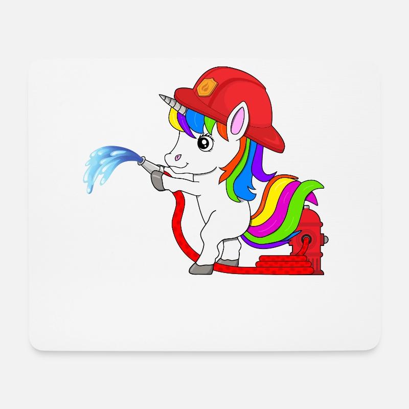 Feuerwehr Einhorn mit Feuerwehrschlauch für Kinder - Mousepad (Querformat) - Weiß