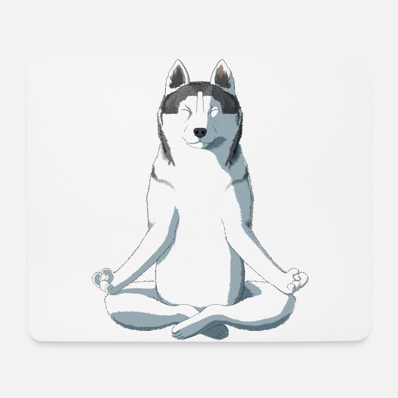 Yoga Husky Hund - Mousepad (Querformat) - Weiß