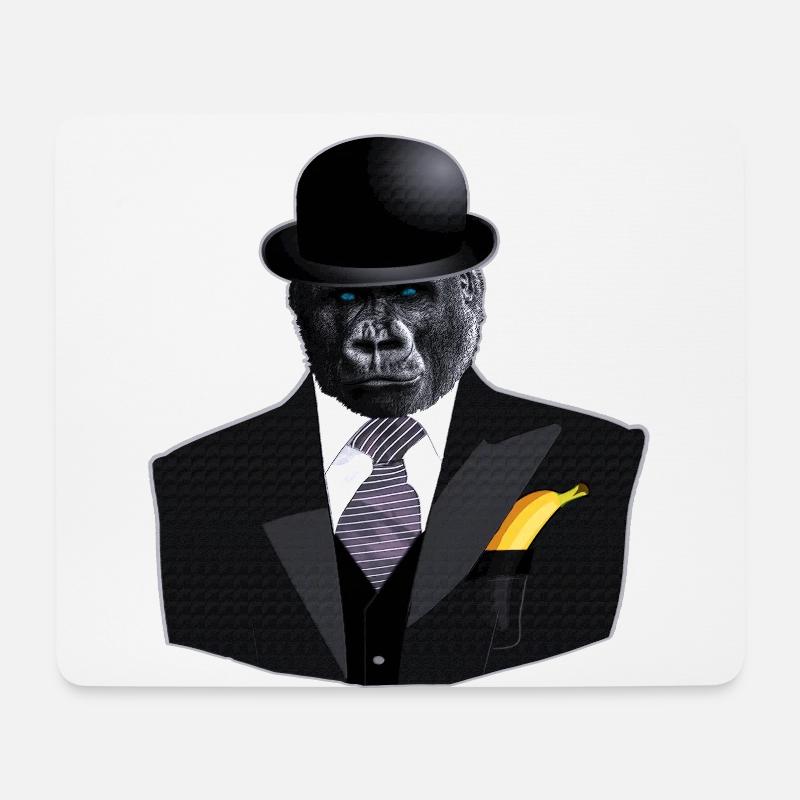 Mr Monk - Gorilla im Anzug mit Hut und Banane - Mousepad (Querformat) - Weiß