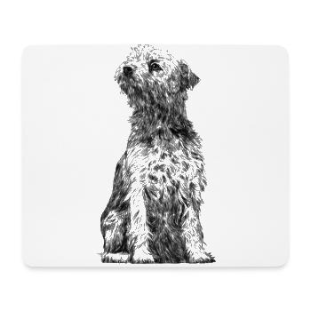 Border Terrier Dog assis - Tapis de souris (format paysage) - blanc - Devant