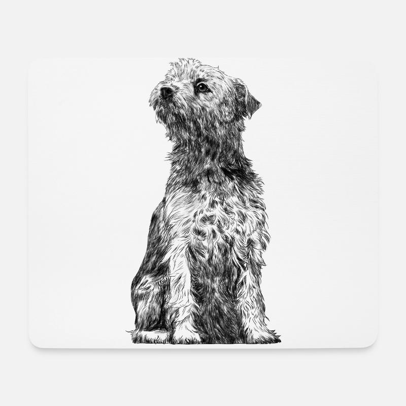 Sitzender Border Terrier Dog - Mousepad (Querformat) - Weiß