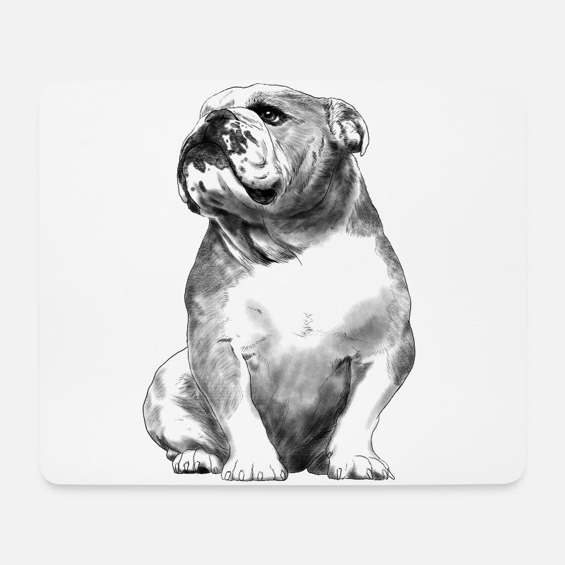 Sitzender Englische Bulldogge - Mousepad (Querformat) - Weiß