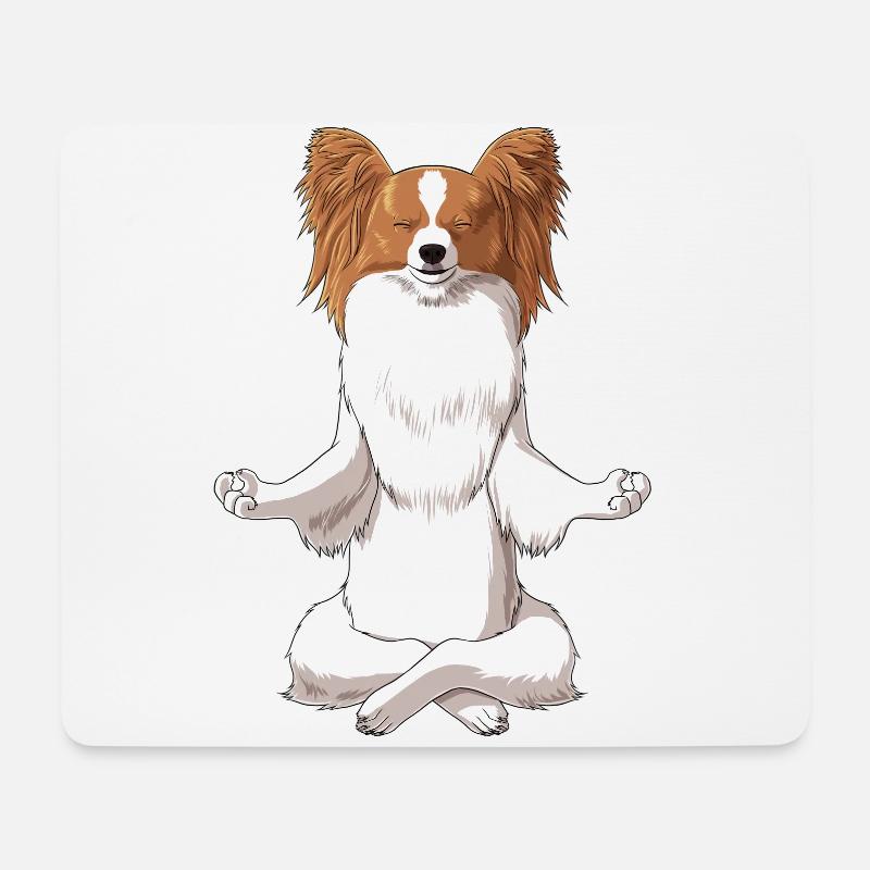 Meditierender Kontinentaler Zwergspaniel Hund - Mousepad (Querformat) - Weiß