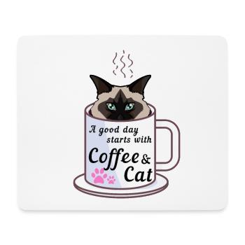 Une bonne journée commence avec un café et un chat Birman - Tapis de souris (format paysage) - blanc - Devant