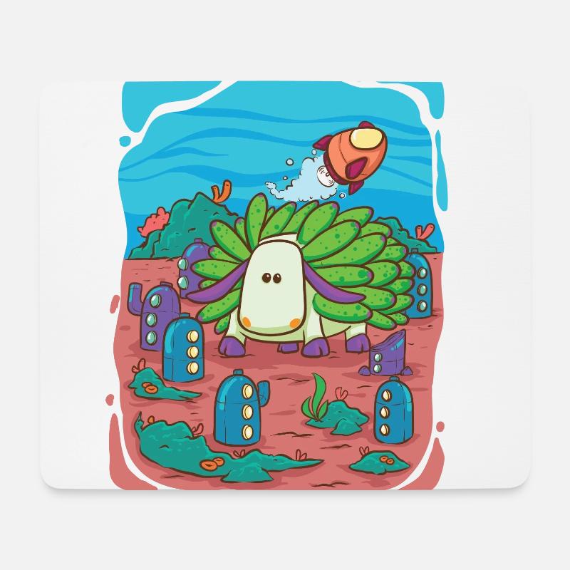 Blatt-Schaf-Schnecke besucht Unterwasserstadt - Mousepad (Querformat) - Weiß