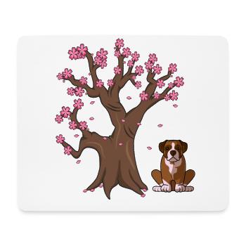 Boxer Dog Japanese Cherry Blossom Tree - Mouse Pad (horizontal) - white - Front