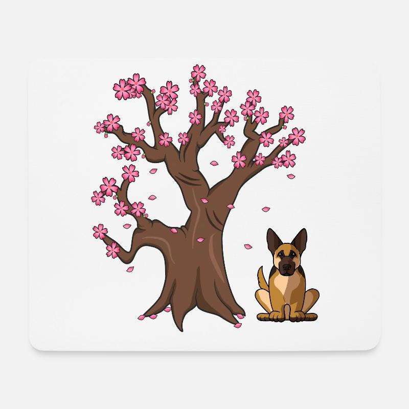 Deutscher Schäferhund Japanischer Kirschblütenbaum - Mousepad (Querformat) - Weiß