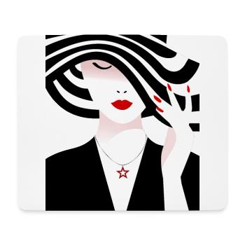 Femme au chapeau rayé noir et blanc - Tapis de souris (format paysage) - blanc - Devant