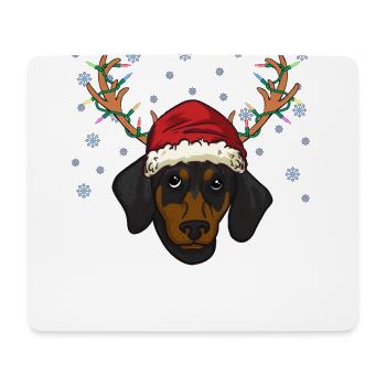 Dackel Welpe mit Weihnachtsmütze und Geweih - Mousepad (Querformat) - Weiß - Vorne