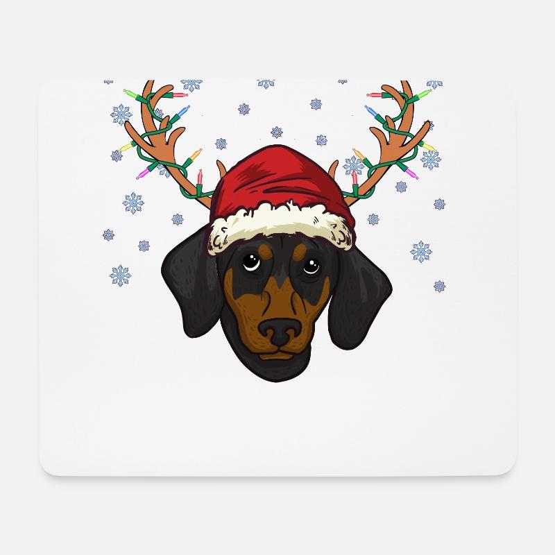 Dackel Welpe mit Weihnachtsmütze und Geweih - Mousepad (Querformat) - Weiß