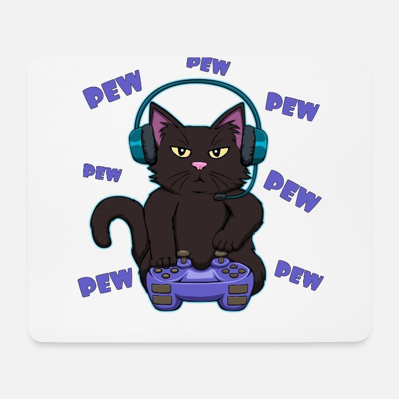 Gamer Gaming Katze Zocken Zocker - Mousepad (Querformat) - Weiß