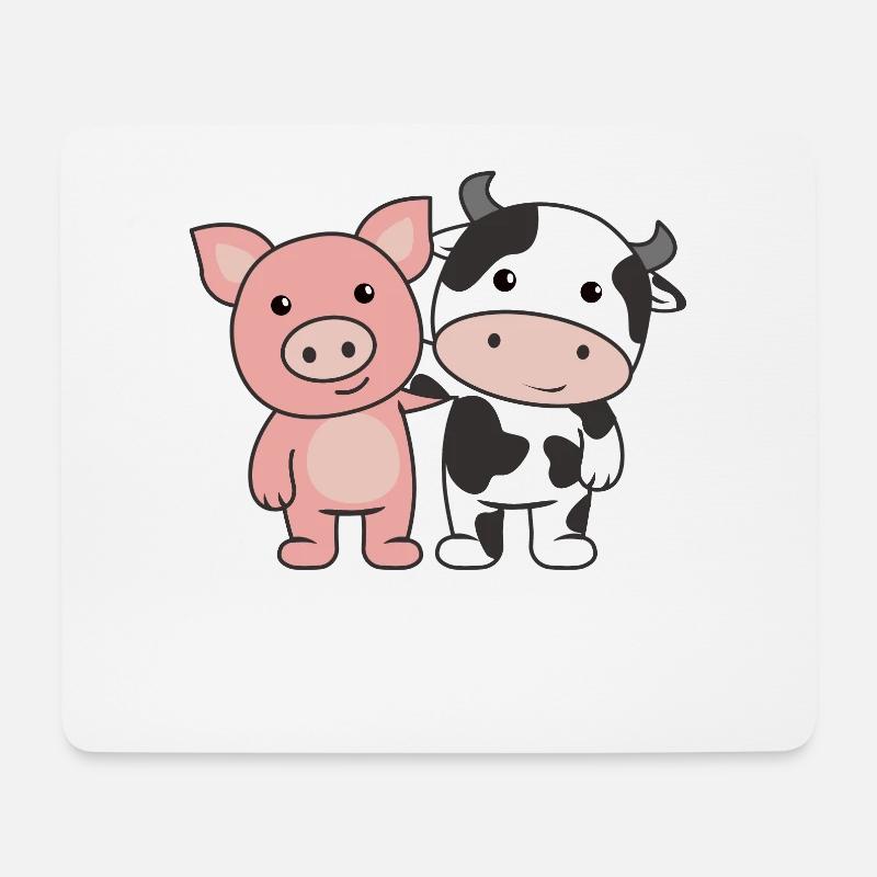 Porc vache cochons animaux mignons - Tapis de souris (format paysage) - blanc