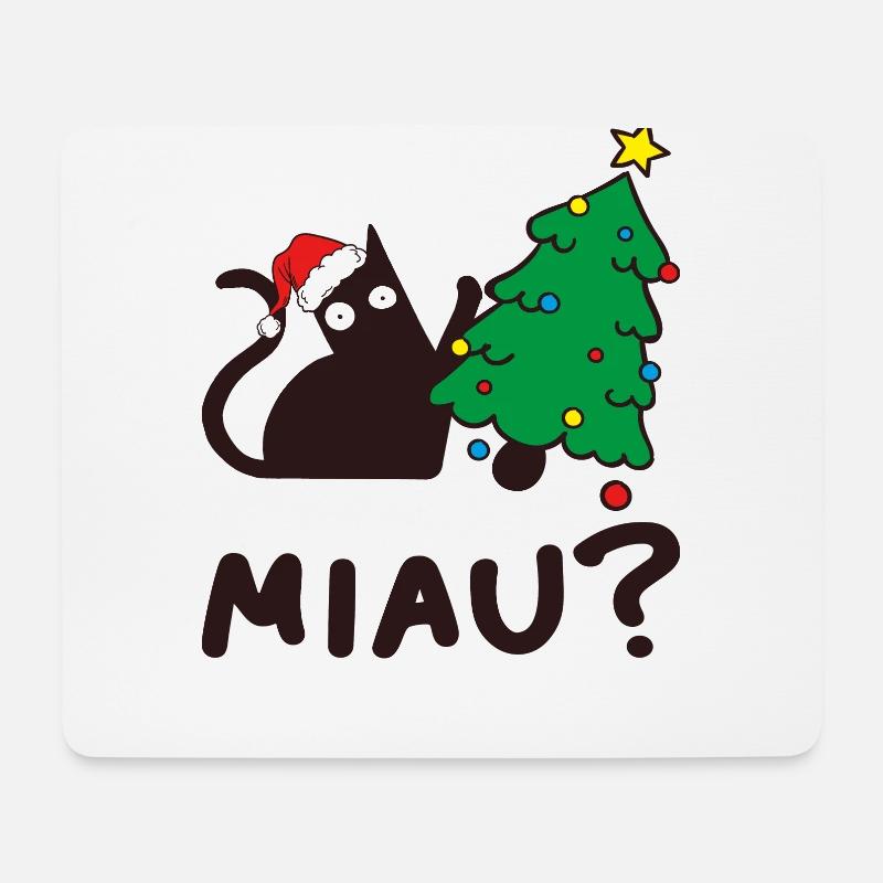 Verrückte Katze greift den Weihnachtsbaum an. - Mousepad (Querformat) - Weiß