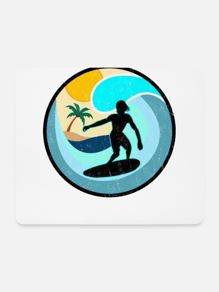 Vintage Retro Surfer Skimboard Wellenreiten - Mousepad (Querformat) - Weiß