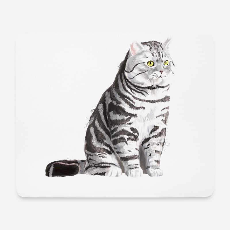 Sitzende Tabby Britisch Kurzhaar Katze - Mousepad (Querformat) - Weiß