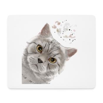 Funny Curious Spotted British Shorthair Cat - Mouse Pad (horizontal) - white - Front