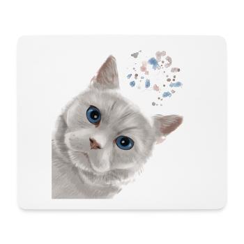 Drôle de chat blanc britannique à poil court - Tapis de souris (format paysage) - blanc - Devant