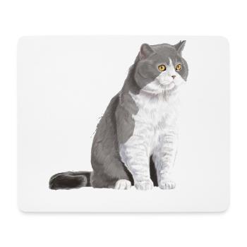 Chat sédentaire bicolore british shorthair - Tapis de souris (format paysage) - blanc - Devant