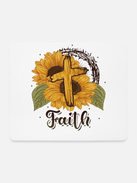 Religiöse Sonnenblumenkreuz christlicher Glaube - Mousepad (Querformat) - Weiß