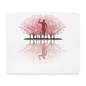 Marathon japonais de cerisiers en fleurs, Trail Running - Tapis de souris (format paysage) - blanc - Devant