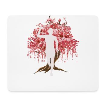 Marathon japonais de cerisiers en fleurs, Trail Running - Tapis de souris (format paysage) - blanc - Devant