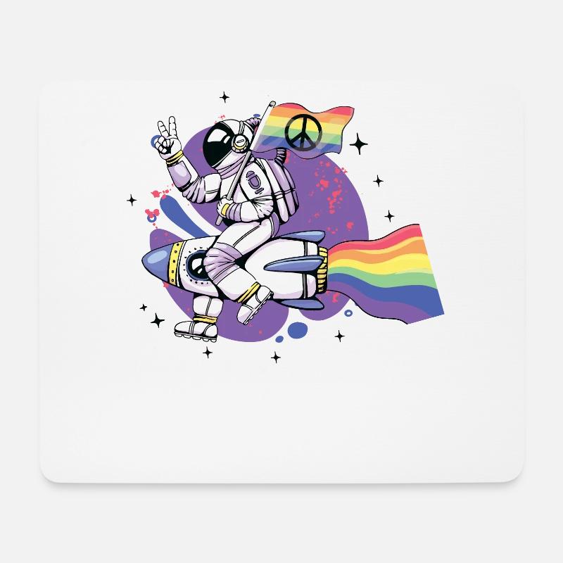 LGBT, Regenbogen, Friedensflagge, Astronaut. - Mousepad (Querformat) - Weiß