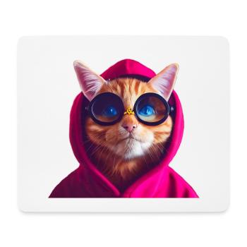 Ginger Cute Cat in farbigem Hoodie mit Brille - Mousepad (Querformat) - Weiß - Vorne