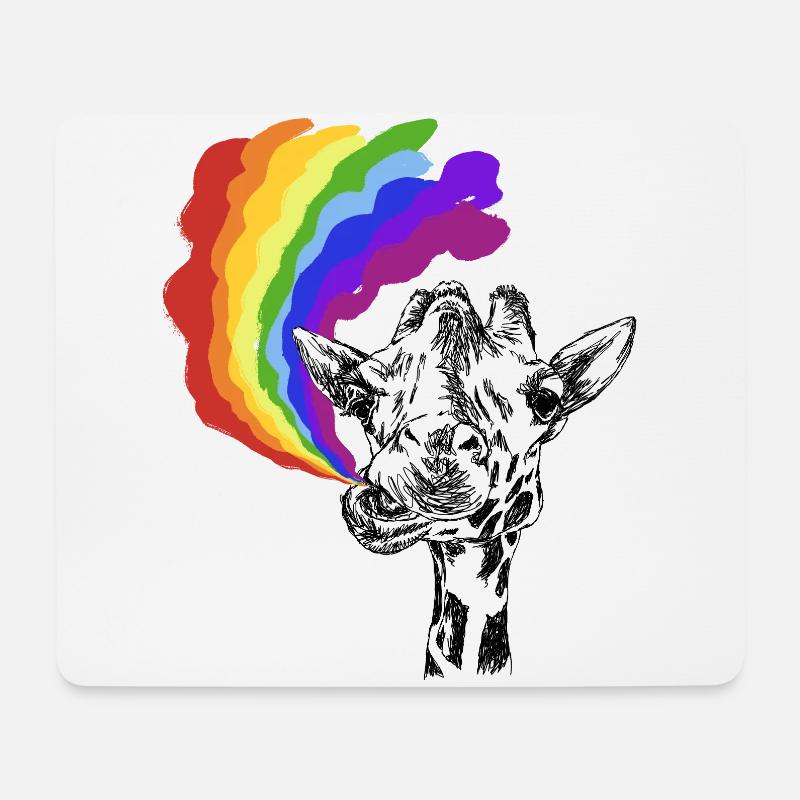 Lustige Giraffe mit Regenbogen Mundgeruch Rülpser - Mousepad (Querformat) - Weiß
