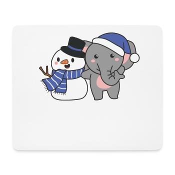 Elefant mit Schneemann im Winter zu Weihnachten - Mousepad (Querformat) - Weiß - Vorne