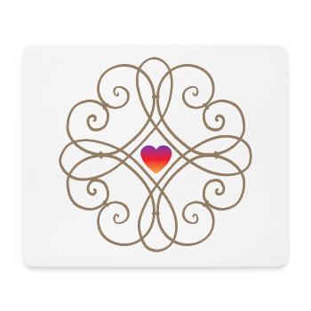 Love Love, Saint-Valentin, Mandala en fer forgé - Tapis de souris (format paysage) - blanc - Devant