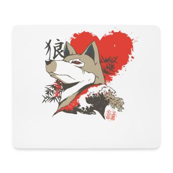 Retro japan wolf Big Kanagawa wave - Mouse Pad (horizontal) - white - Front