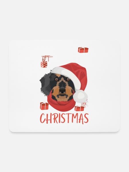 Rauhaardackel Frohe Weihnachten - Mousepad (Querformat) - Weiß
