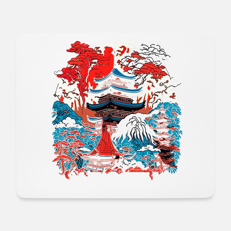 Asia Tempellandschafts Kunst - Mousepad (Querformat) - Weiß