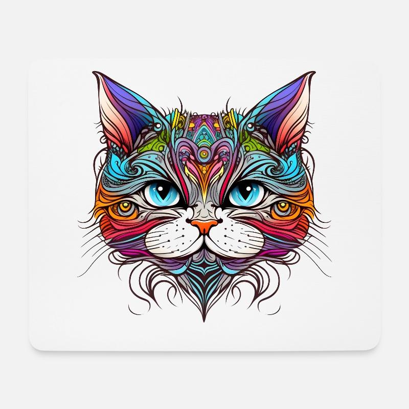 Regenbogen Katze Portrait - Mousepad (Querformat) - Weiß