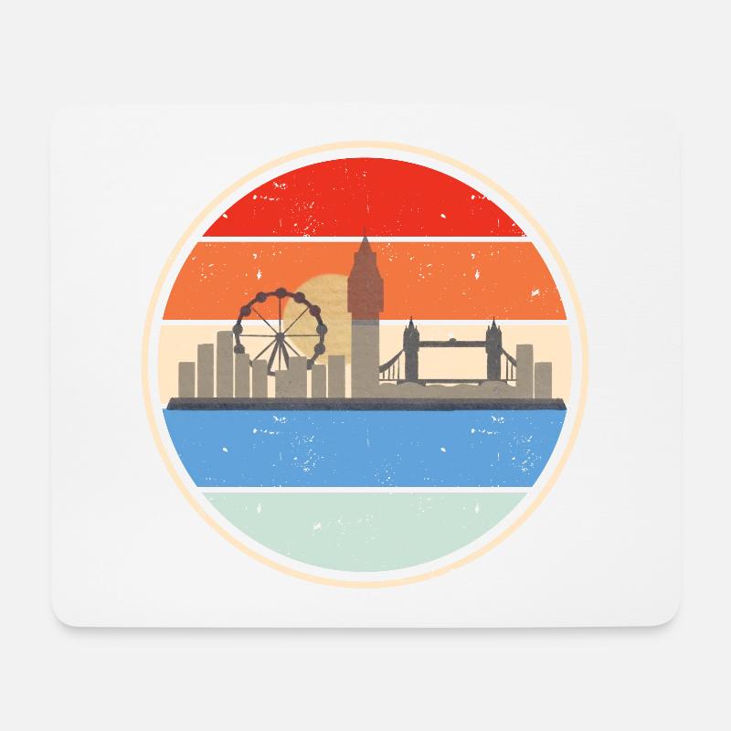 Farbenfrohe Retro-Vintage-Grafiken mit Londoner Skyline - Mousepad (Querformat) - Weiß